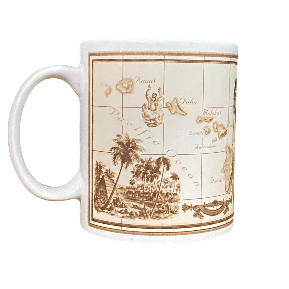 VTG 1997 Island Heritage Hawaiian Islands Map Coffee Mug Sepia Vintage Hawaii - Picture 3 of 7
